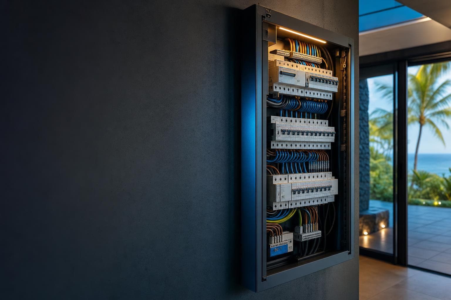 Tableau électrique moderne dans une maison à La Réunion